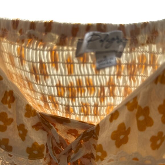 Polagram Dress Yellow Floral With Lace Trim & Puff Sleeves Smocked Back Size S - Picture 9 of 10